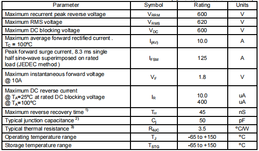 10a600v快恢復二極管